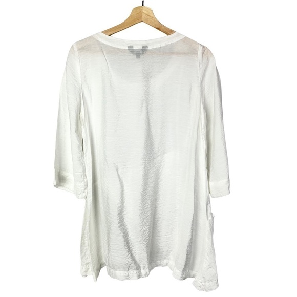 Citron White Scoop Neck 3/4 Sleeve Asymmetrical Hem Blouse M - Picture 2 of 3